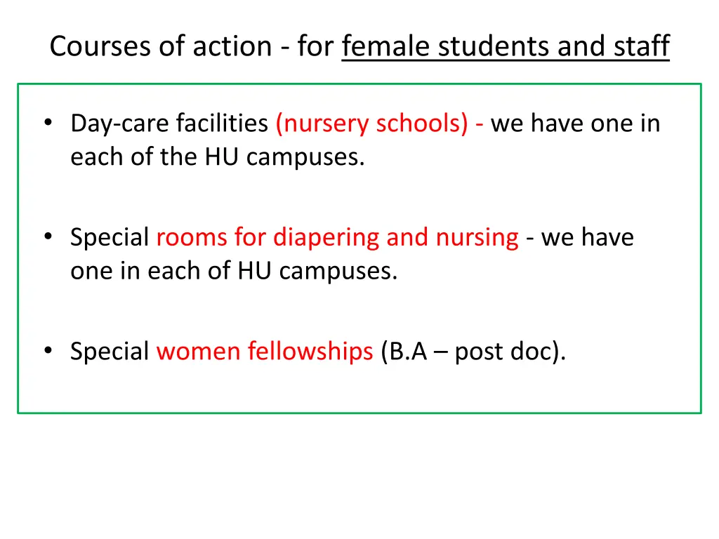 courses of action for female students and staff