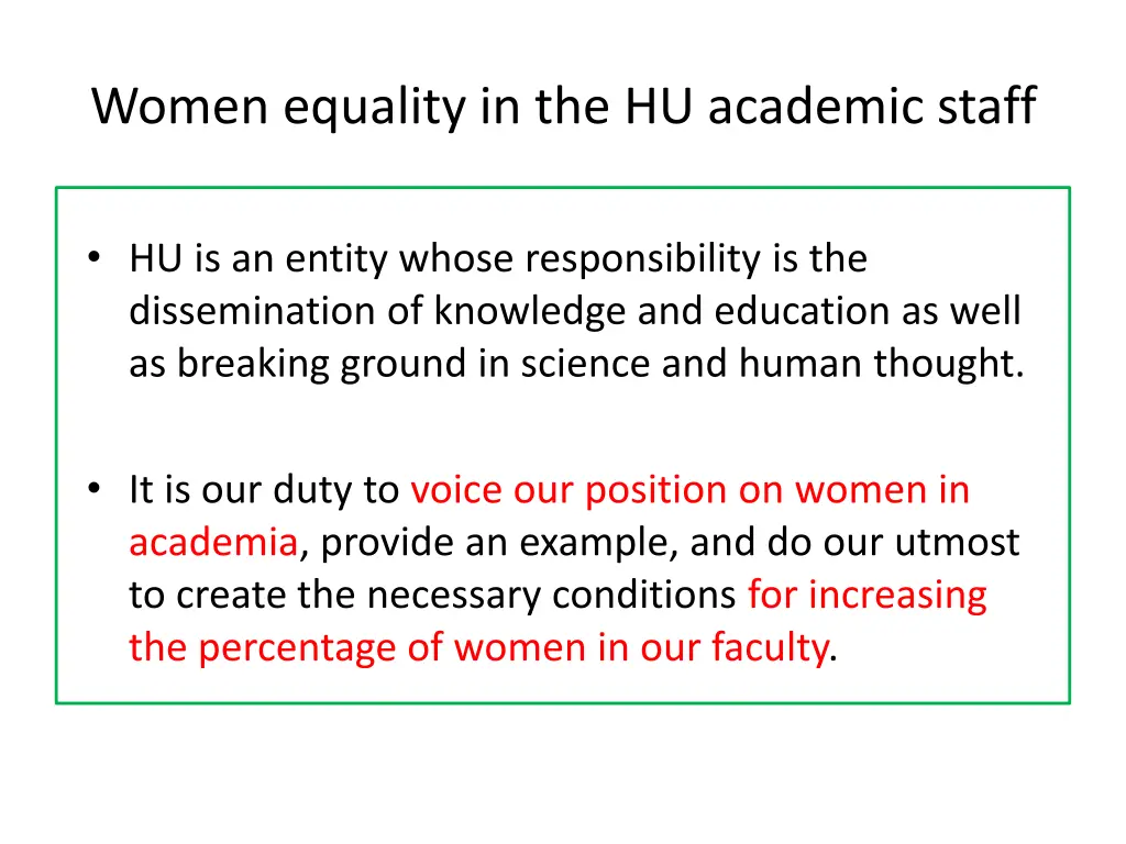 women equality in the hu academic staff