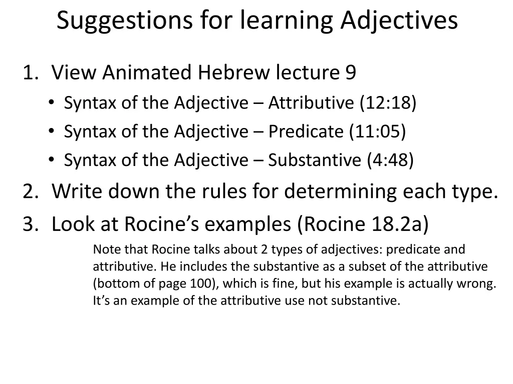 suggestions for learning adjectives