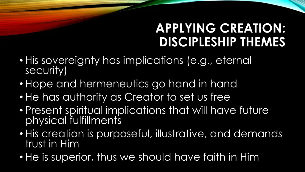 applying creation discipleship themes 1