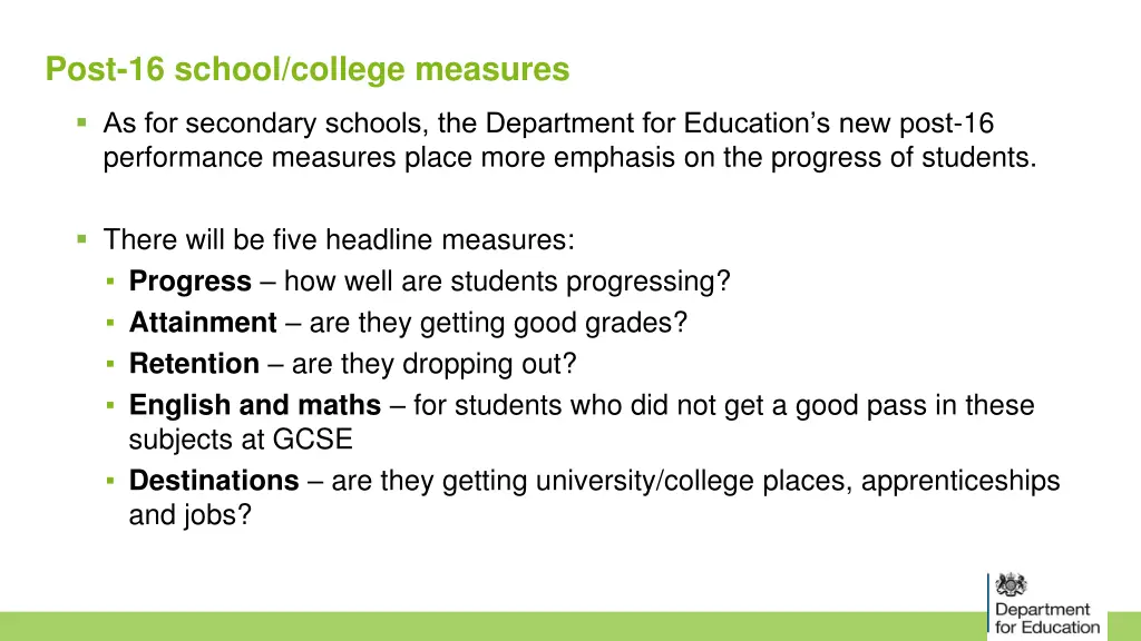 post 16 school college measures