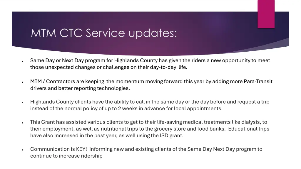 mtm ctc service updates