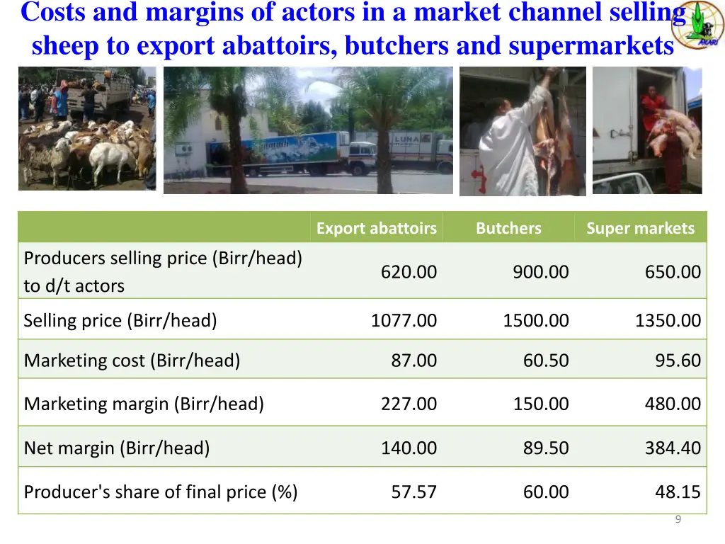 costs and margins of actors in a market channel