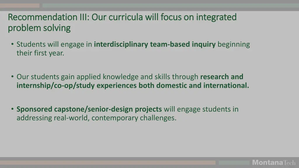 recommendation iii our curricula will focus