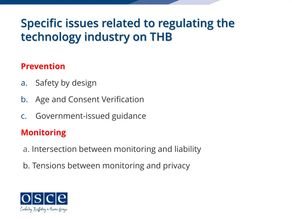 specific issues related to regulating