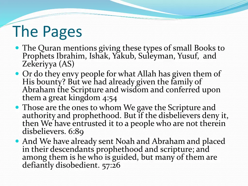 the pages the quran mentions giving these types