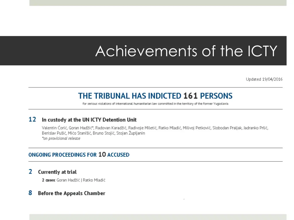 achievements of the icty