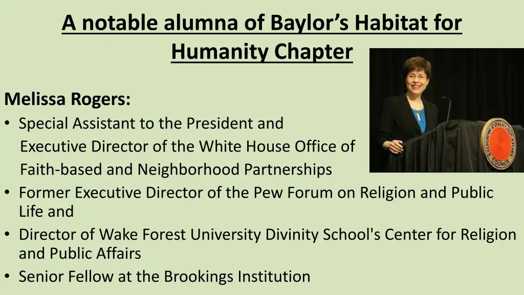 a notable alumna of baylor s habitat for humanity