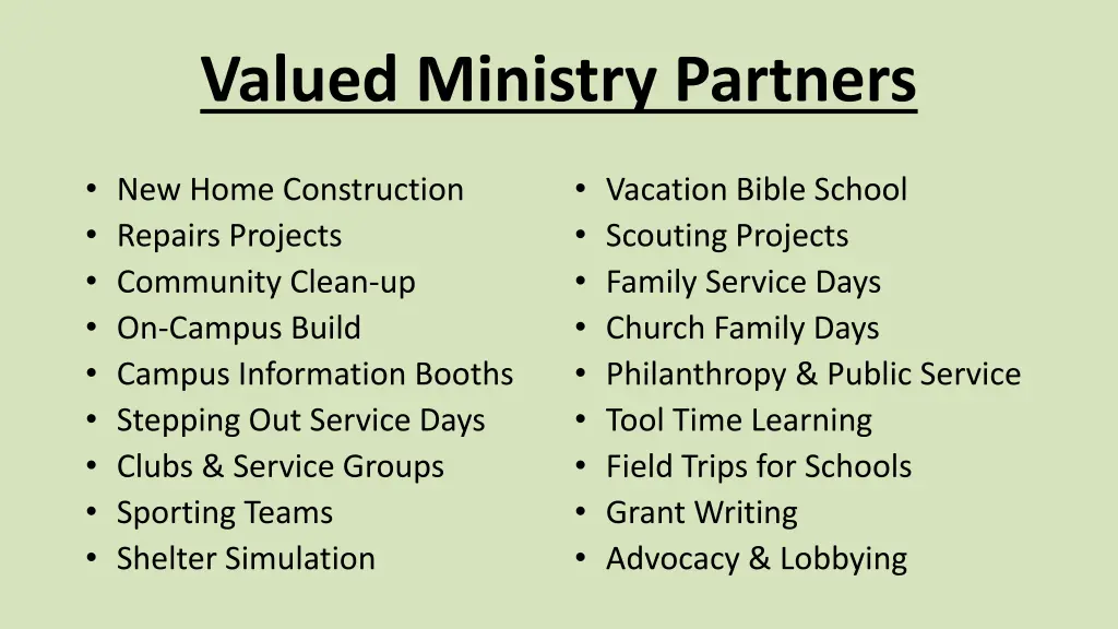 valued ministry partners