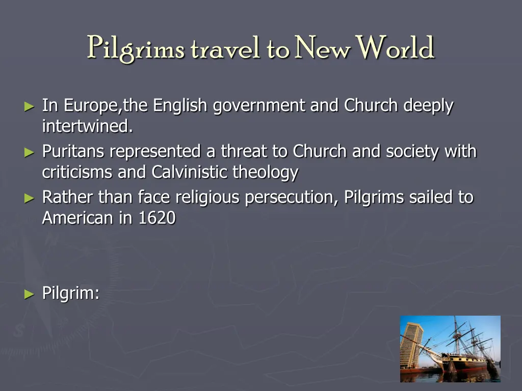 pilgrims travel to new world