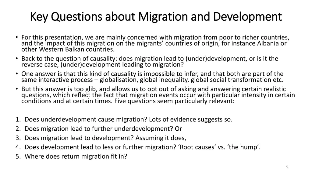 key questions about migration and development