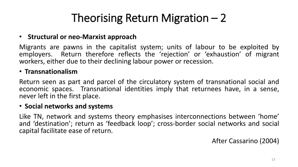 theorising return migration theorising return 1