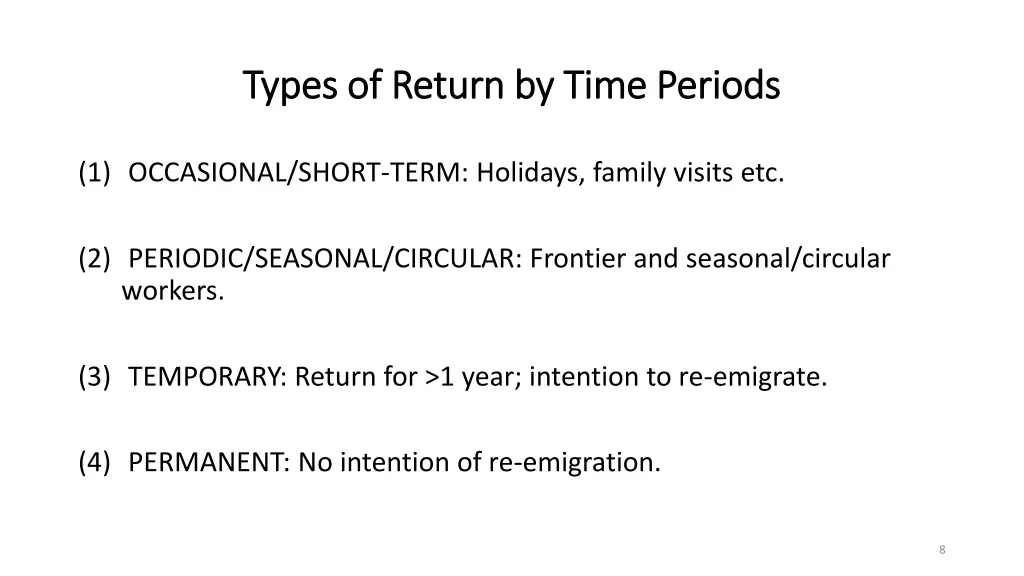 types of return by time periods types of return