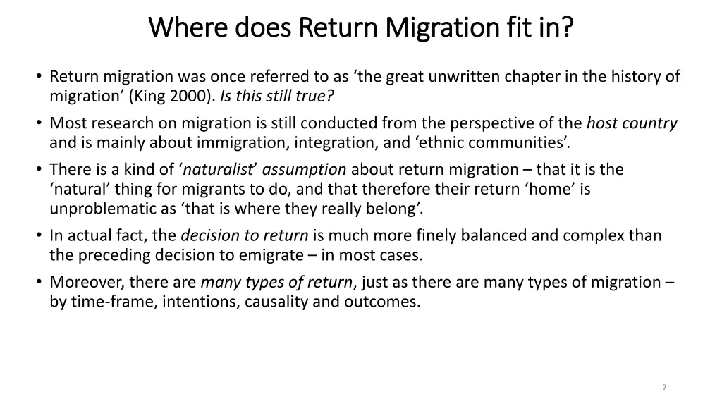 where does return migration fit in where does