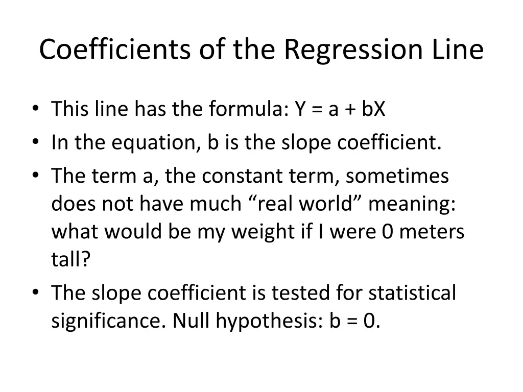 coefficients of the regression line