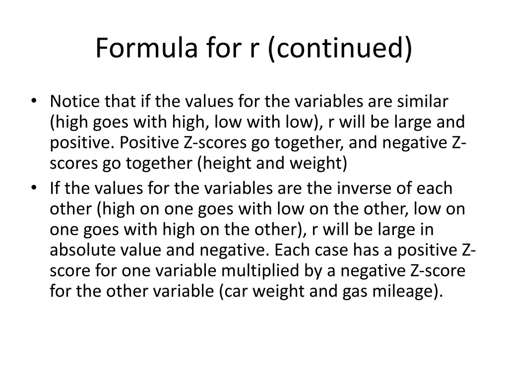 formula for r continued