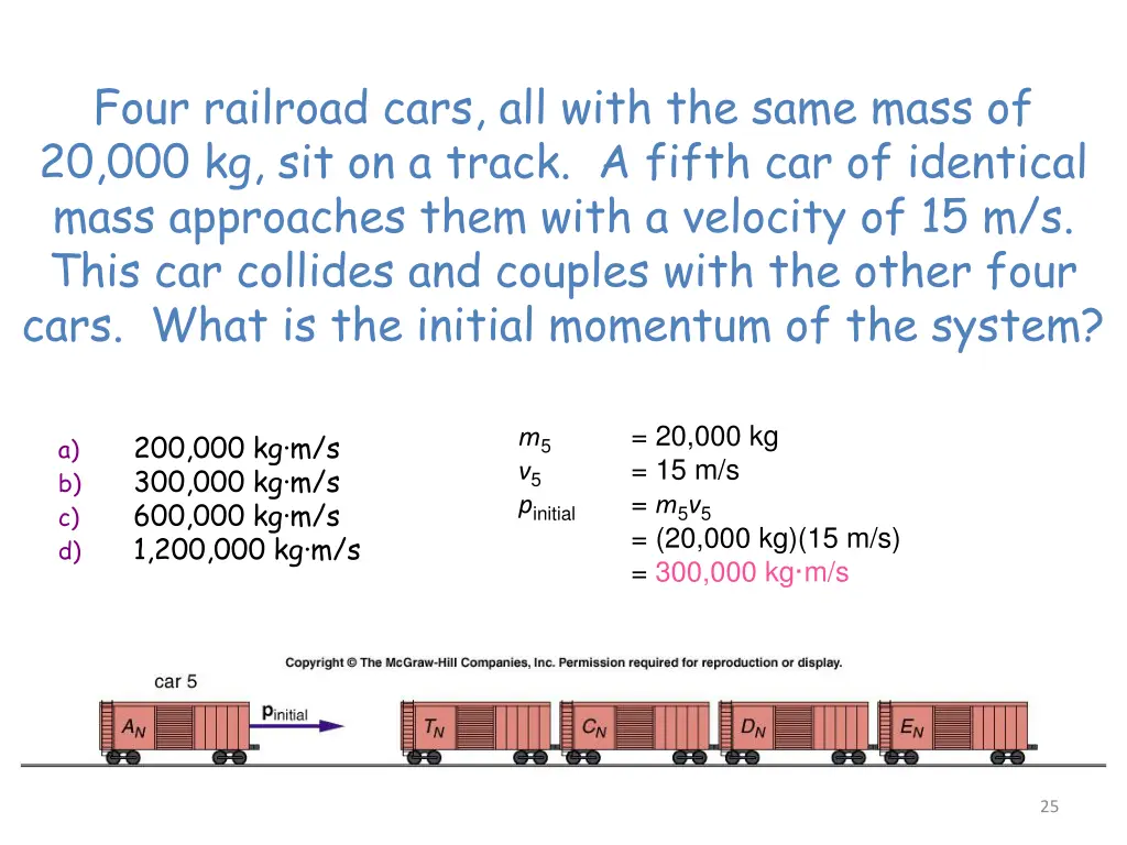 four railroad cars all with the same mass