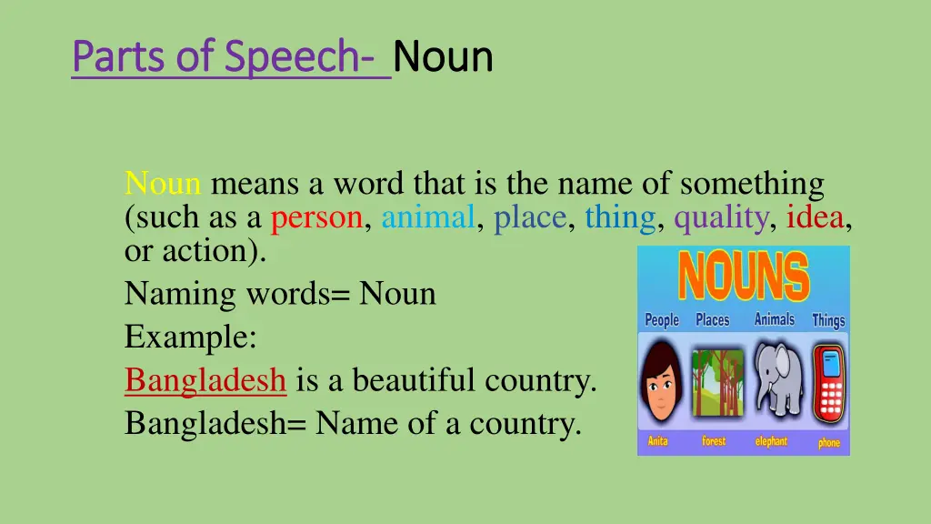 parts of speech parts of speech noun