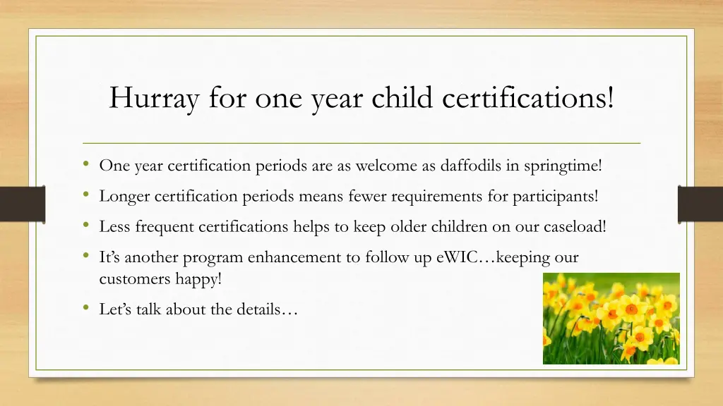 hurray for one year child certifications