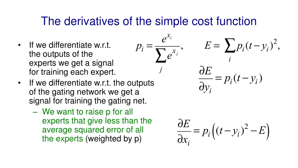 the derivatives of the simple cost function