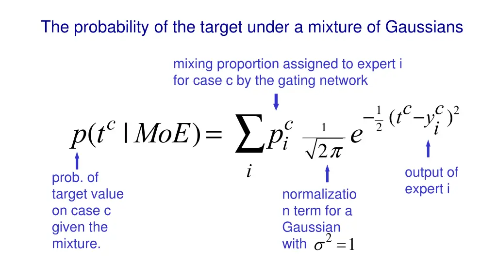 the probability of the target under a mixture