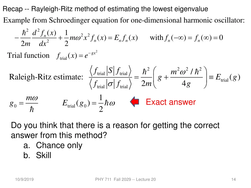 recap rayleigh ritz method of estimating