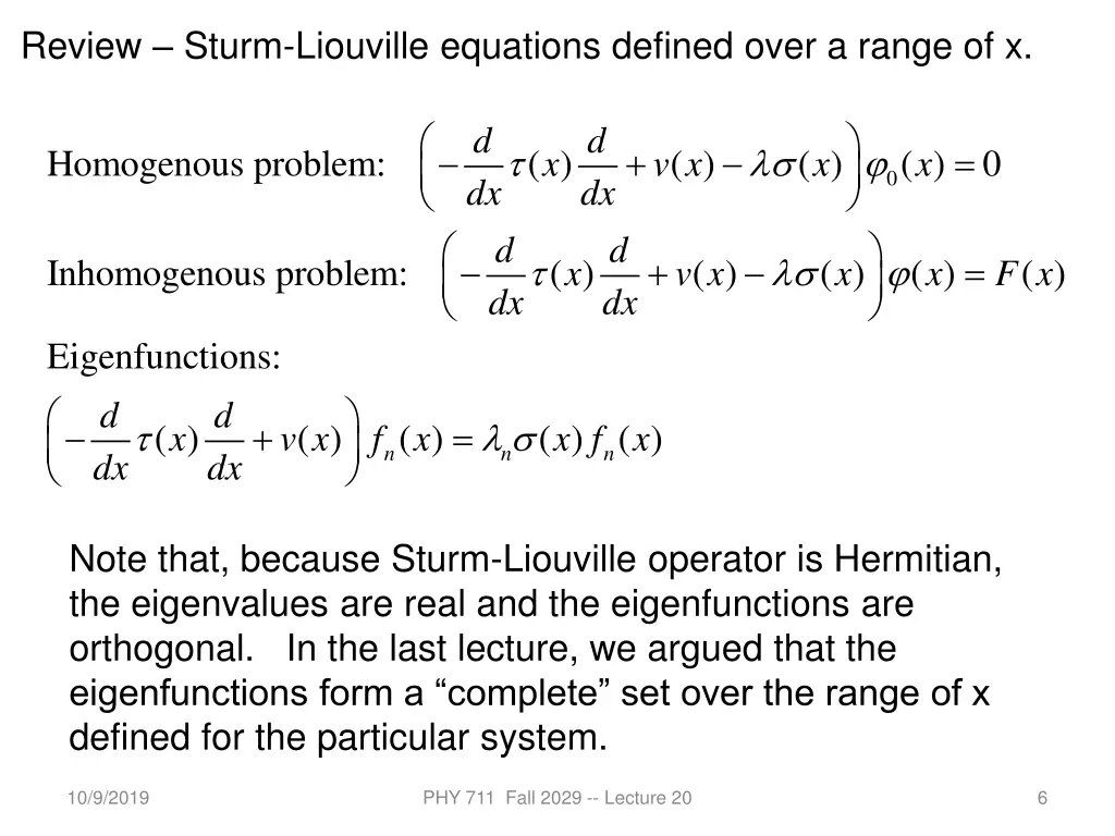 review sturm liouville equations defined over