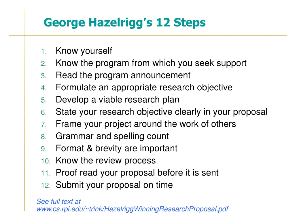 george hazelrigg s 12 steps