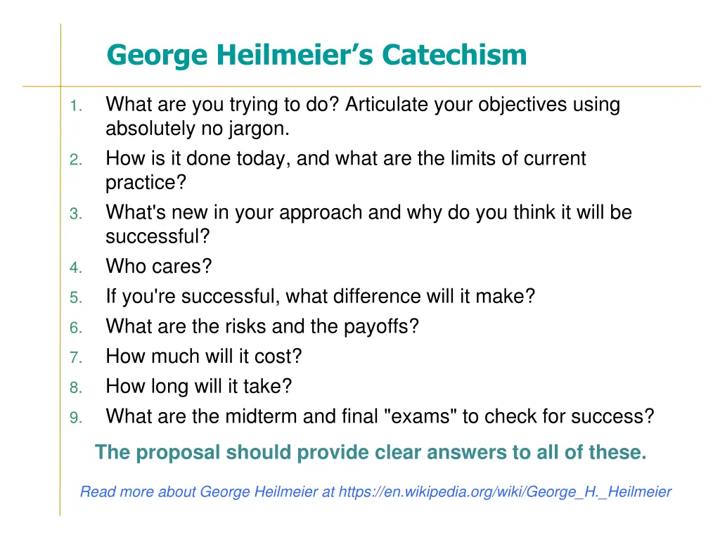 george heilmeier s catechism