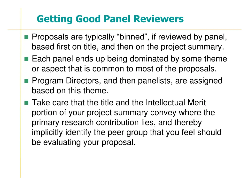 getting good panel reviewers