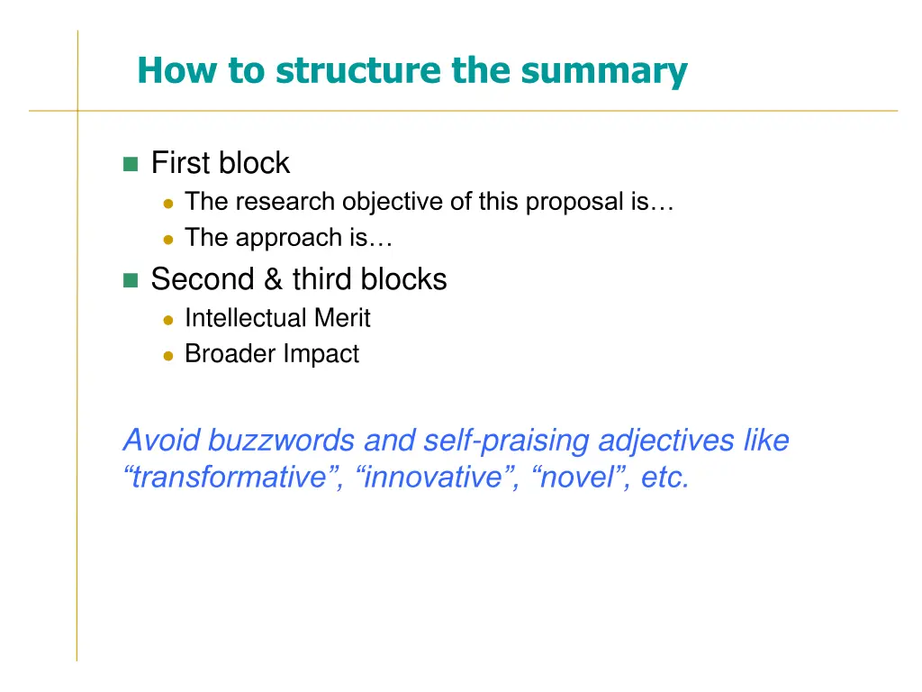 how to structure the summary