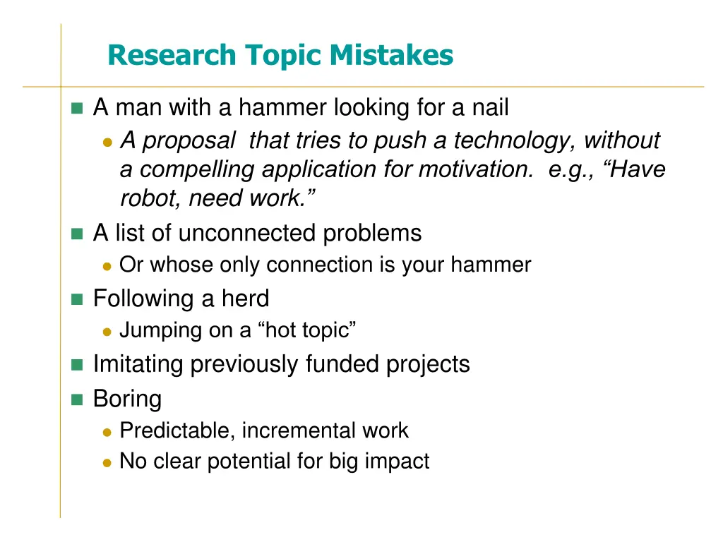 research topic mistakes