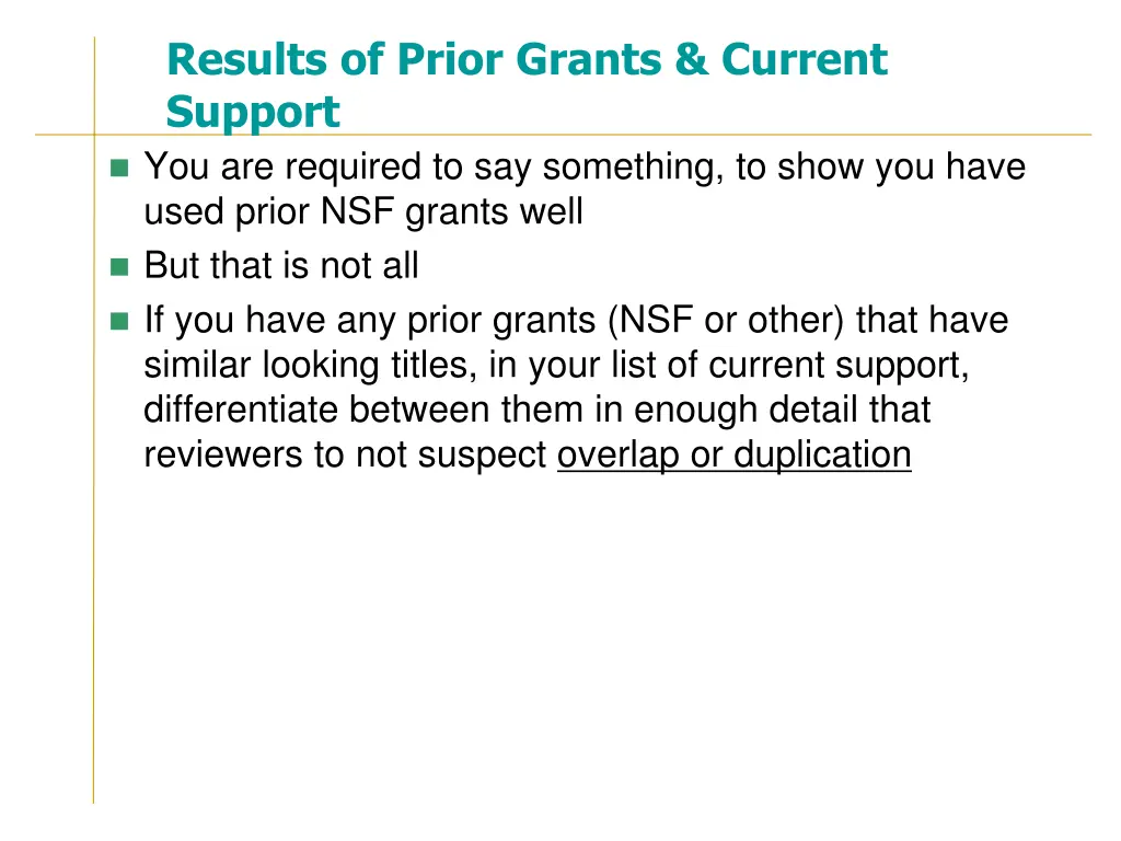 results of prior grants current support