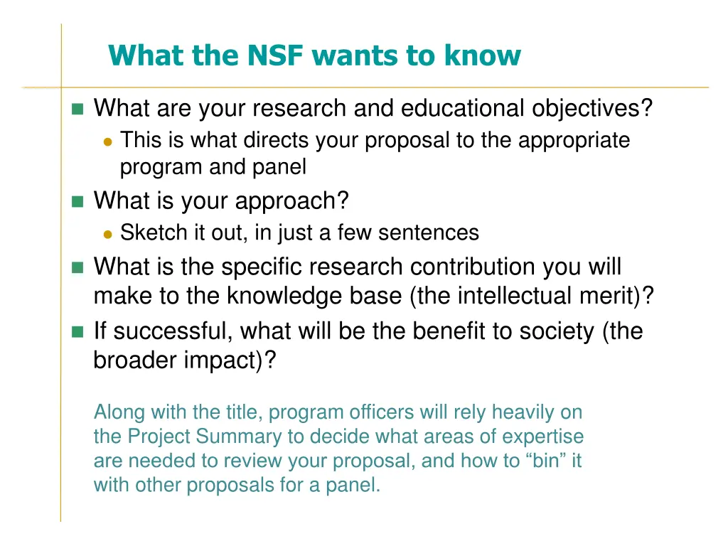 what the nsf wants to know