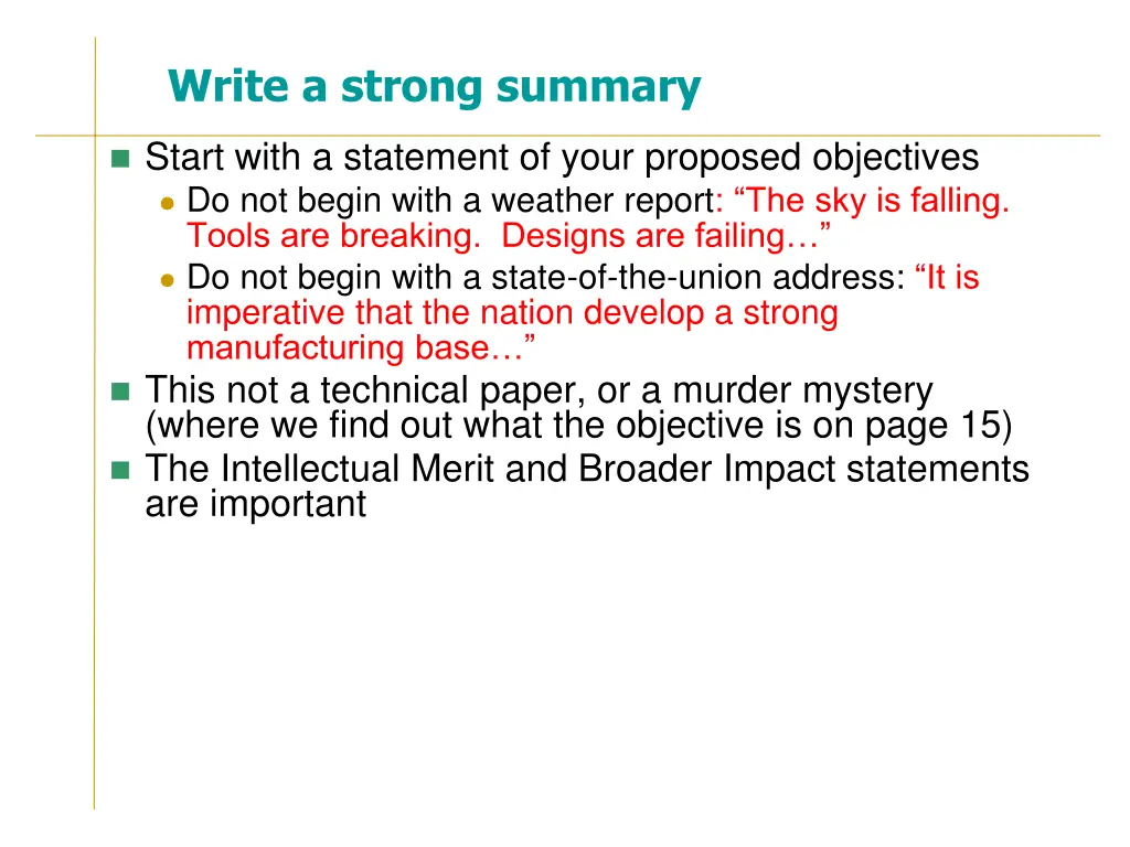 write a strong summary