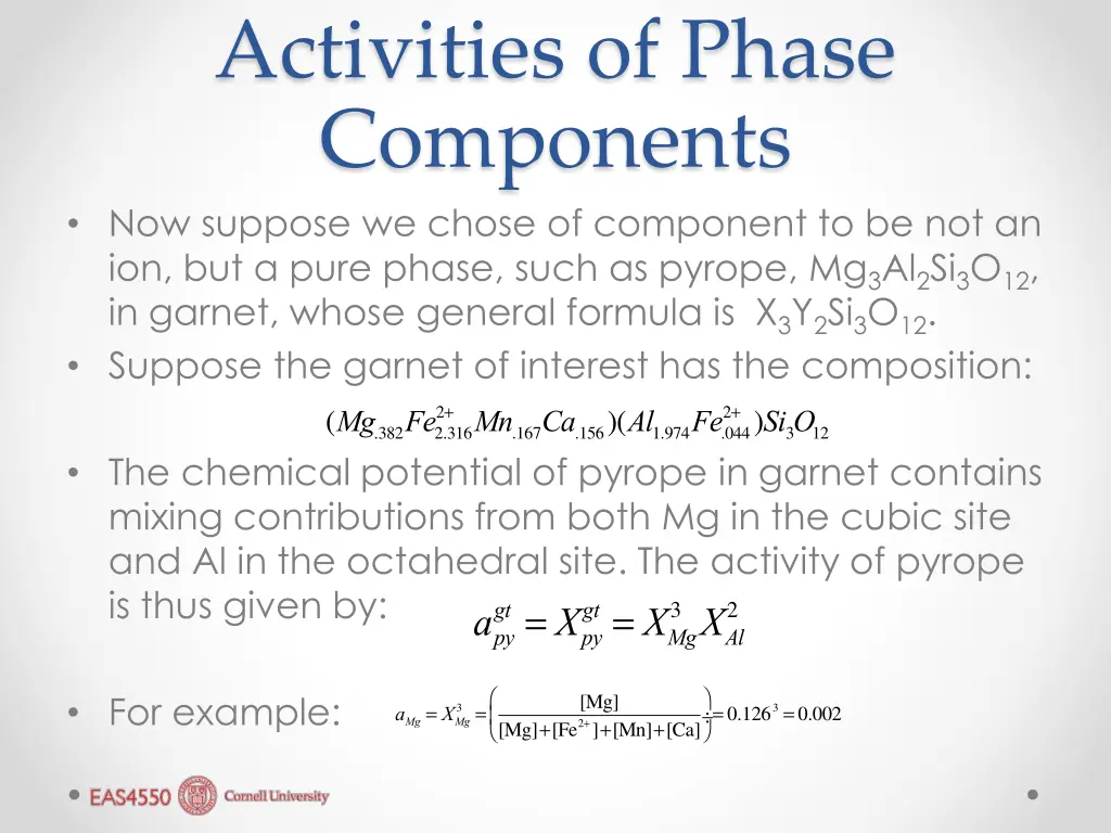 activities of phase components now suppose