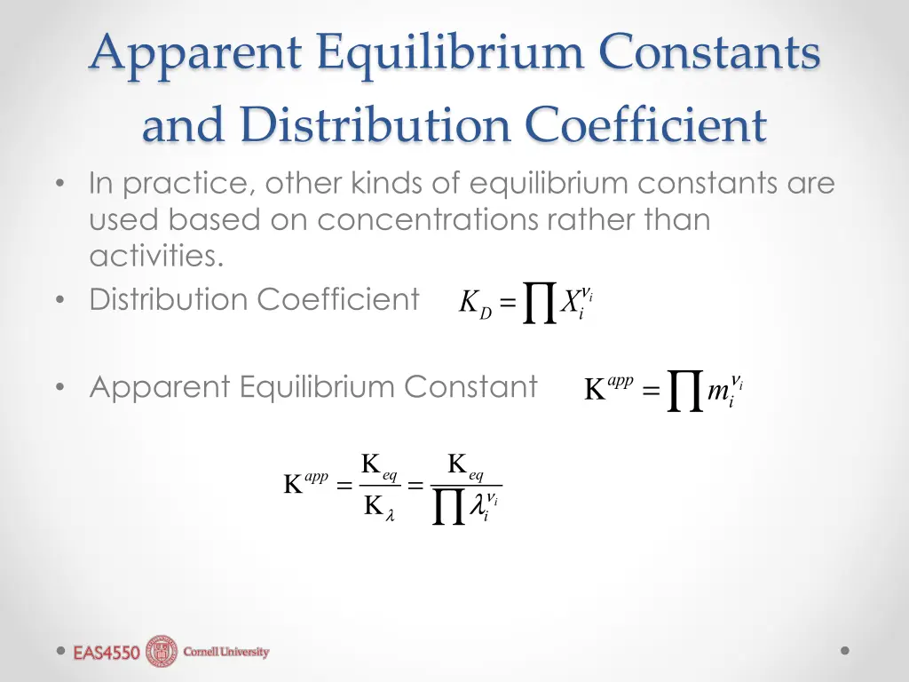 apparent equilibrium constants and distribution