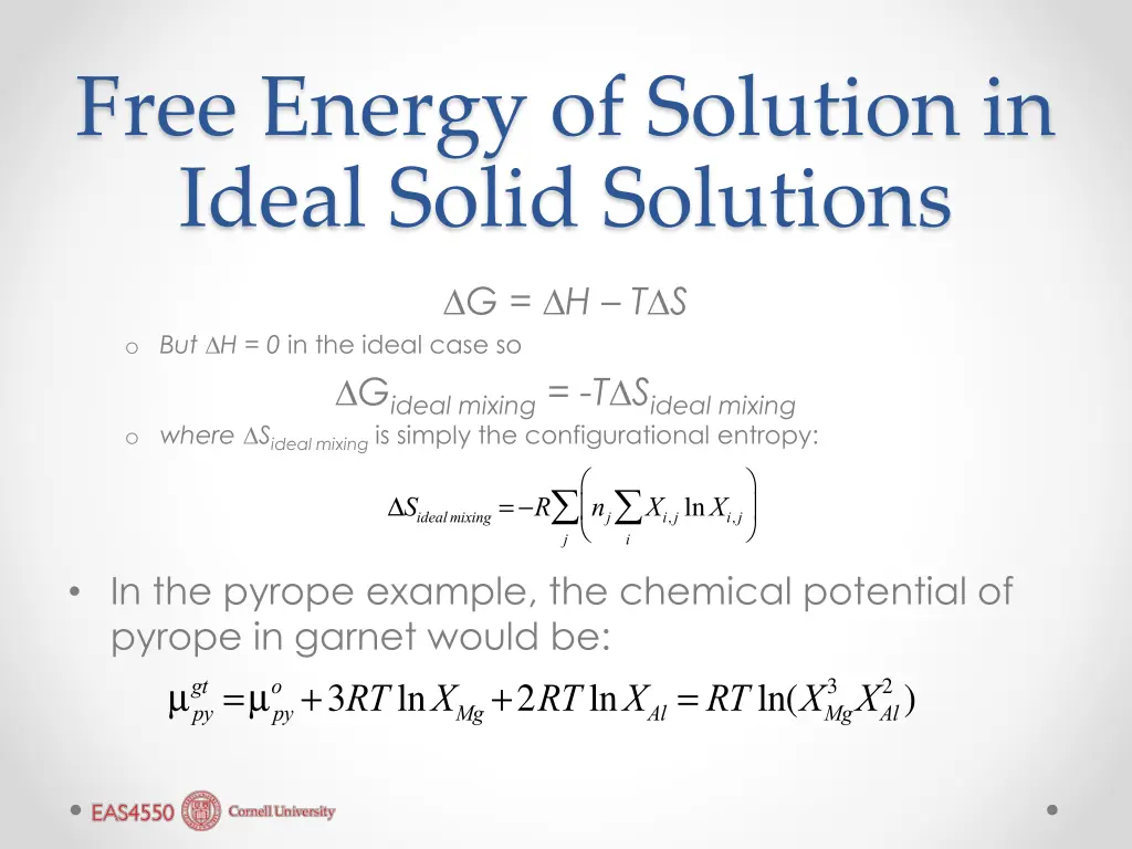 free energy of solution in ideal solid solutions