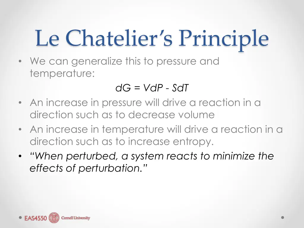 le chatelier s principle we can generalize this