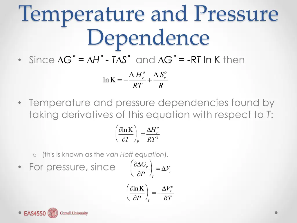 temperature and pressure dependence since