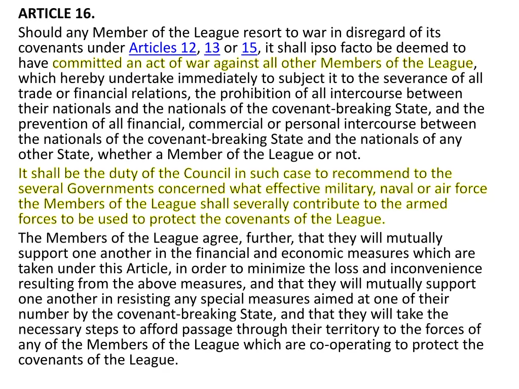 article 16 should any member of the league resort