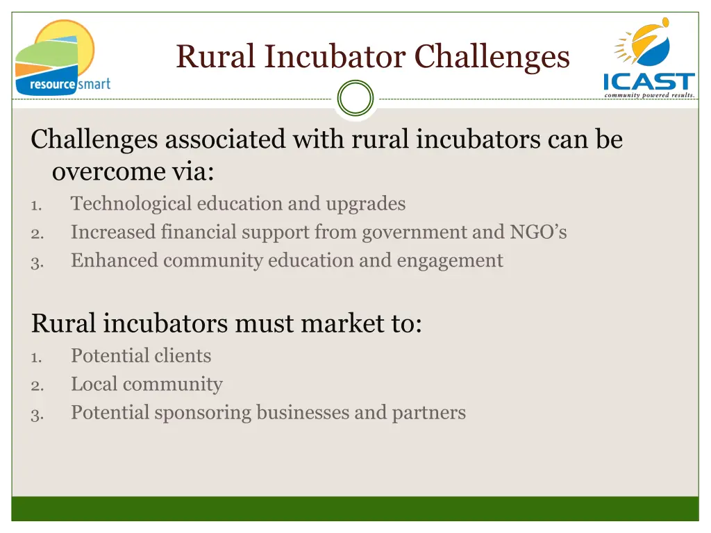 rural incubator challenges