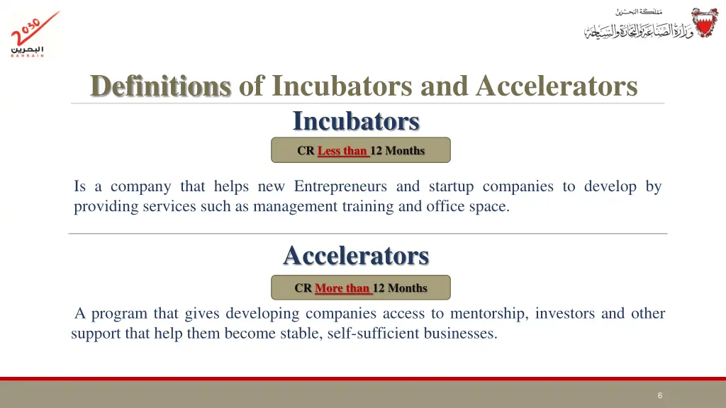 definitions of incubators and accelerators