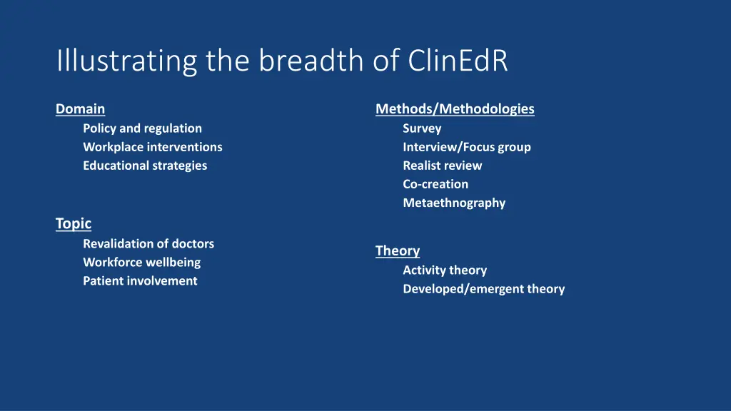 illustrating the breadth of clinedr