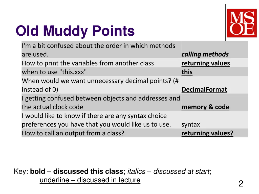 old muddy points i m a bit confused about