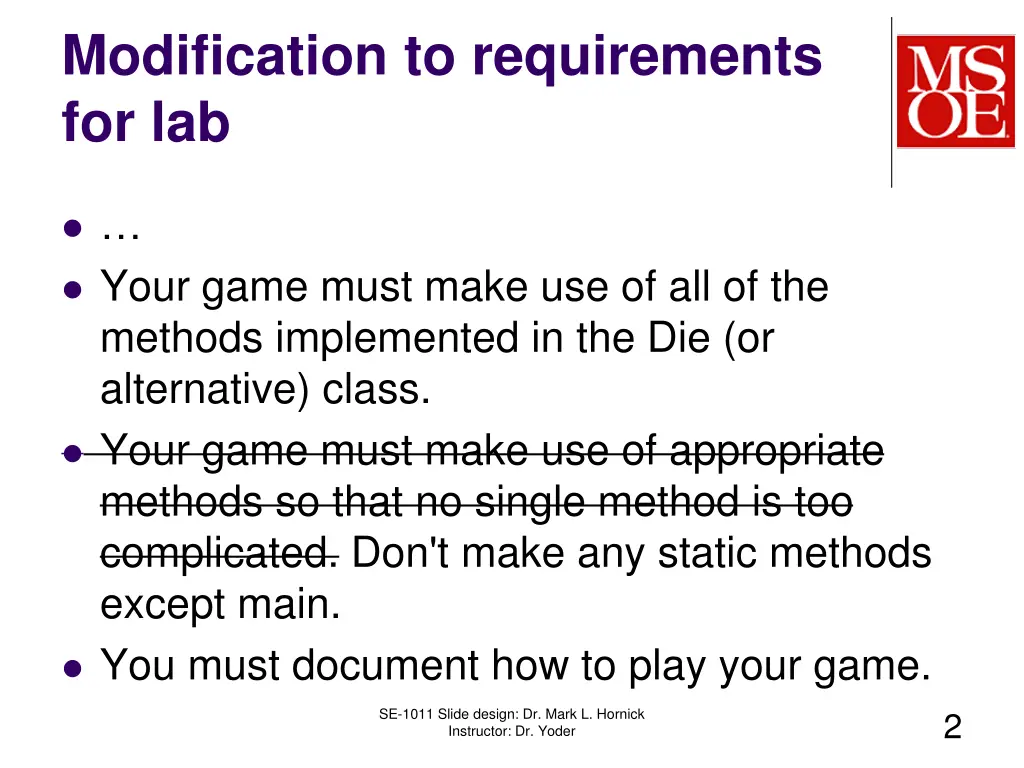 modification to requirements for lab