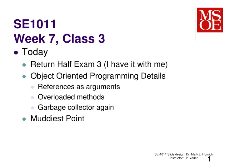 se1011 week 7 class 3 today return half exam