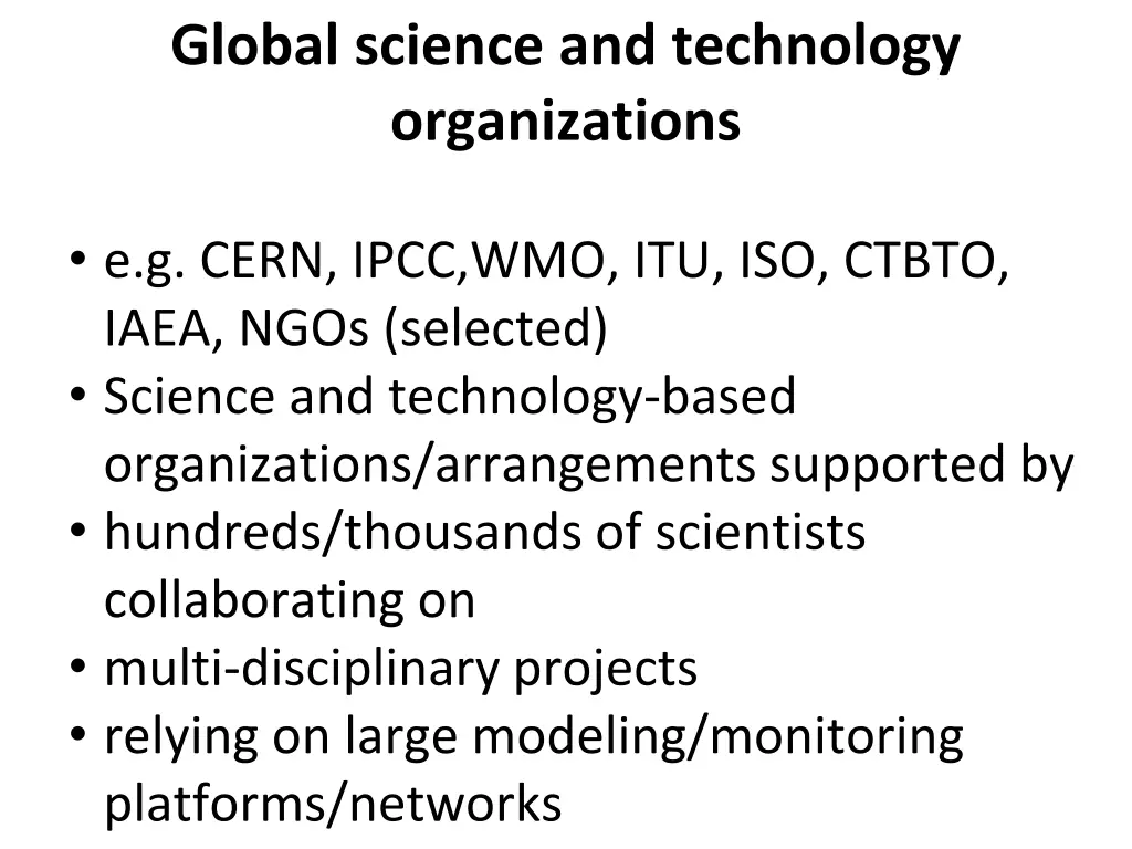 global science and technology organizations