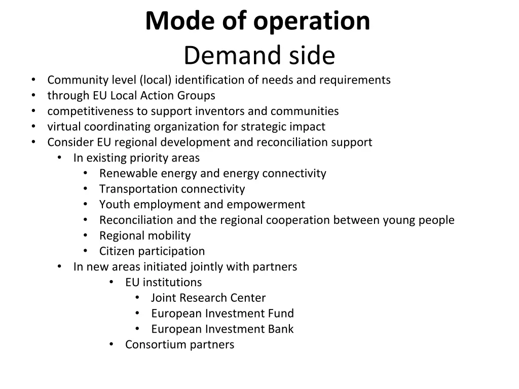 mode of operation demand side community level