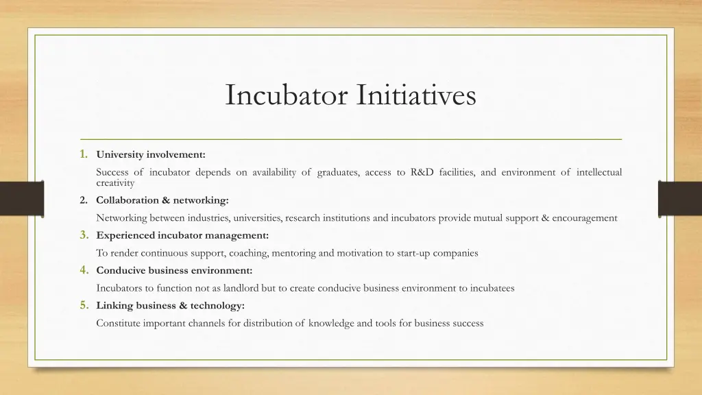 incubator initiatives